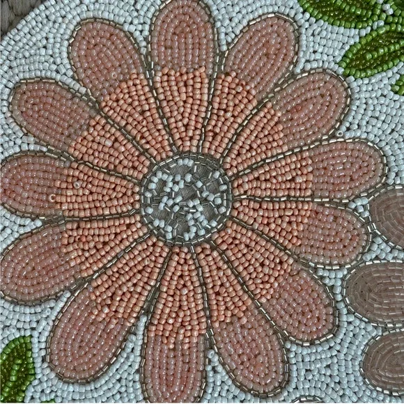 TAHARI HOME Hand Glass Beaded Round Placemat Charger 15" Pop of Color Floral NEW